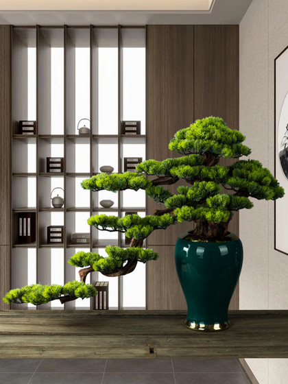 Chinese-Style Floor-Standing Artificial Welcoming Pine Tree, Fake Tree for Entrance, Hotel Lobby, Green Plant, Tv Cabinet Decoration Plant, Large Ornament