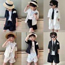 Korean handsome boy casual suit suit summer boy short-sleeved suit trendy childrens dress catwalk performance suit