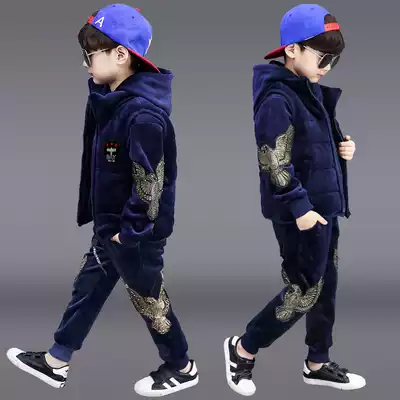 South Korea Golden Velvet Set Boys Winter Clothes Middle School Children's Suit Three Pieces Korean Handsome Vest