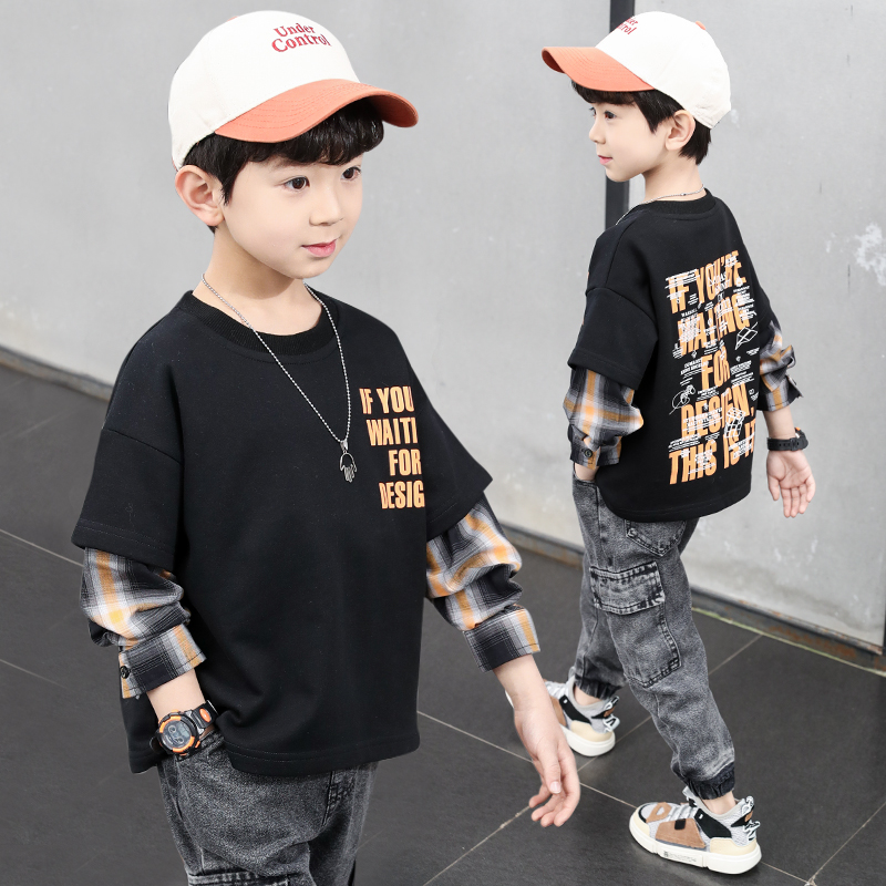 South Korean boy's clothing boy suit Cowboy pants 2021 new CUHK Scout for the Spring and Autumn Two sets