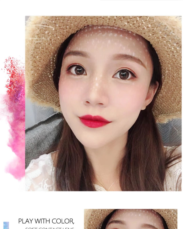 Tháng ném sắc đẹp kích thước đường kính 13,8mm tự nhiên pha mạng đỏ với cùng một đoạn 2 mảnh kính áp tròng nữ YWMX - Kính đeo mắt kính