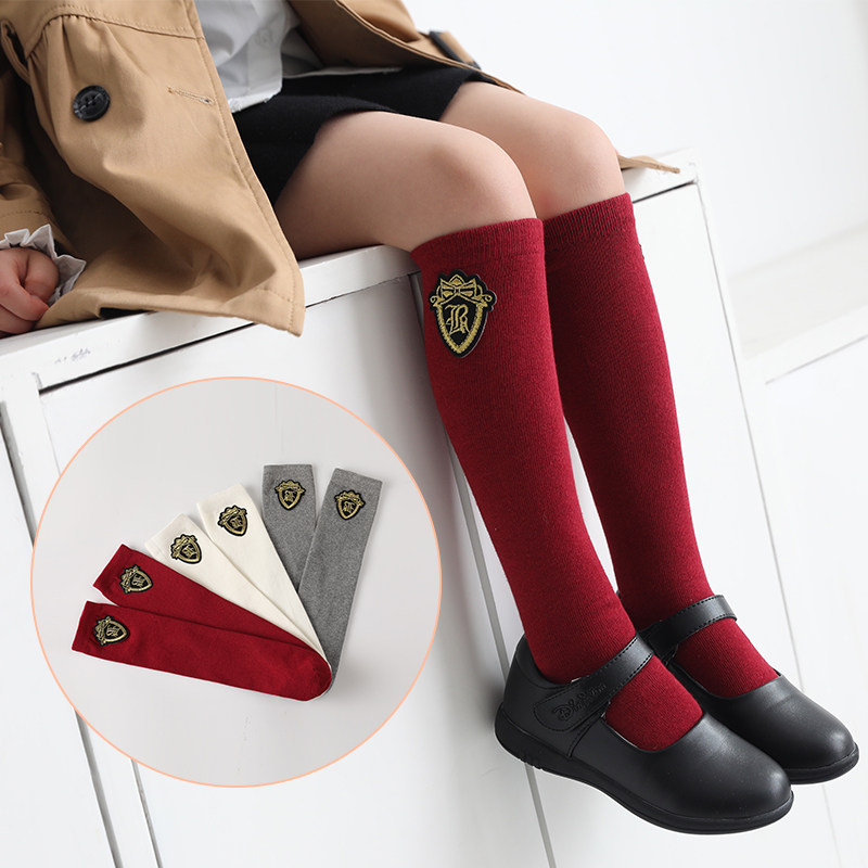 Girl Medium Socks Socks Over Knee Spring Summer Thin English College Wind Long Socks Children Students Wine Red Calf Socks