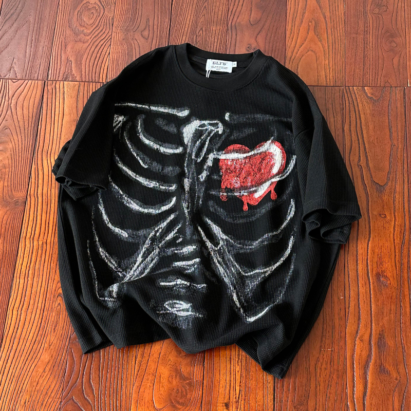 Trendy American Gothic Style Dark Street Skull Print Short-Sleeve T-Shirt for Men and Women, Loose Fit, Y2K Fashion Brand Tee