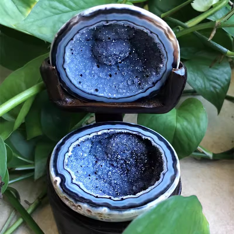 Natural Brazilian Silk-Wrapped Agate Treasure Bowl Raw Stone Crystal Cave Colorful Agate Mini Small Bowl Ring Box Ornament