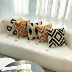 New ins Tufted Black and White Geometric Cotton Living Room Sofa Throw Pillow Internet-Famous Homestay Decorative Cushion Cover Headboard Pillowcase