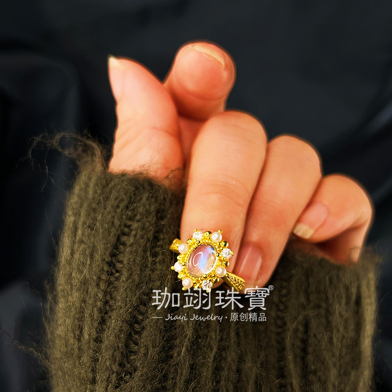 直播间必抢！足金999无氢黄金戒指，宝石珍珠镶嵌，小众定制计价