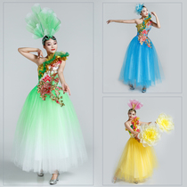 Play in Costume Adults Womens Modern National Color Tianxiang Dance Suit Choir Folk Dance Costumes Opening Dance Big Swing Dress