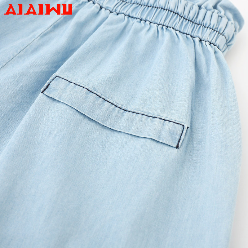 Ái Ái nhà cô gái bông denim quần rộng chân trẻ em mất bảy điểm quần âu 2019 KIST35 mùa hè mới.