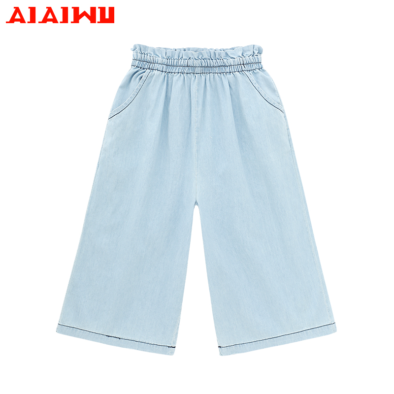 Ái Ái nhà cô gái bông denim quần rộng chân trẻ em mất bảy điểm quần âu 2019 KIST35 mùa hè mới.