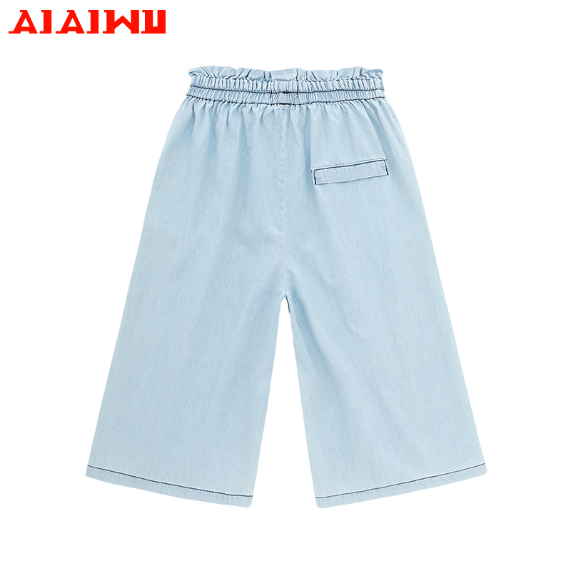 Ái Ái nhà cô gái bông denim quần rộng chân trẻ em mất bảy điểm quần âu 2019 KIST35 mùa hè mới.