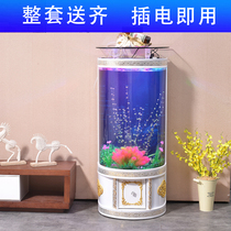 European-style fish tank aquarium Household living room small fish tank ecological water-free lazy glass round goldfish tank