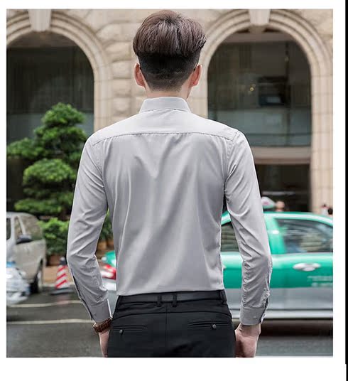 Váy mùa thu 2018 Áo sơ mi trắng nam dài tay Hàn Quốc Slim Solid Color Business Casual Tooling sơ mi đũi nam