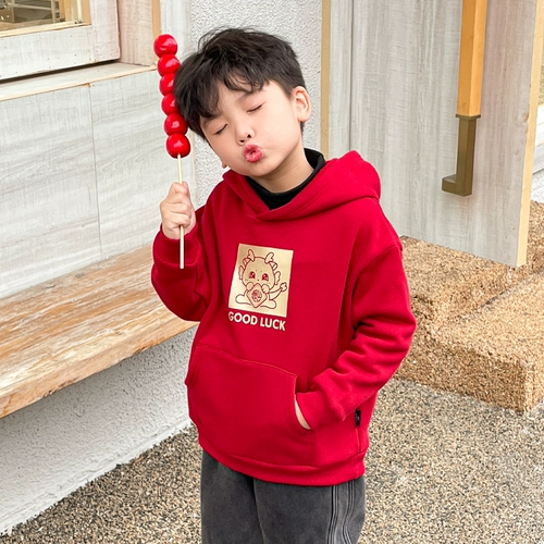 Детская осенняя толстовка с капюшоном, красная раскраска, бархатный утепленный детский осенний оберег на день рождения для мальчиков