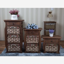 Simple American bedside table Simple retro bedroom Bedroom locker storage cabinet European rattan cabinet side cabinet