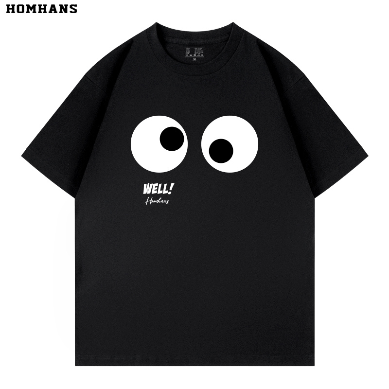 Fun Big-Eyed Stylish Summer Casual Short-Sleeved Breathable and Comfortable Pure Cotton T-Shirt for Men, Women, Youth, Children and Parent-Child Wear