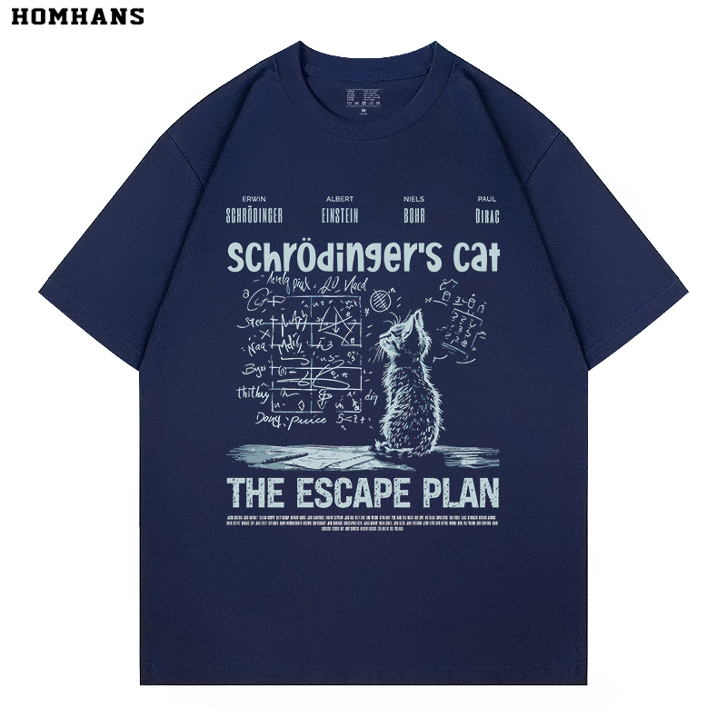 Official Genuine Schrödinger's Cat Physics Quantum Mechanics Creative Printed Short-Sleeved Pure Cotton T-Shirt for Male and Female Students in Summer