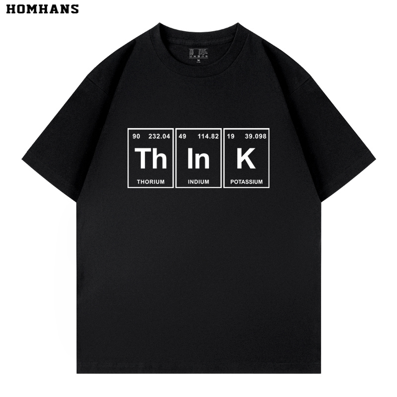 Fun Chemical Element Periodic Table Creative Letter Print Short-Sleeved Unisex Loose Cotton T-Shirt for Students in Summer