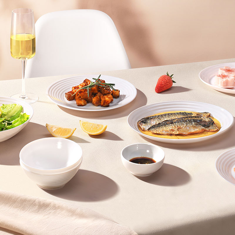 Lemeiya Tableware Rice Bowl Noodle Bowl Soup Bowl Dinner Plate Glass Lead-Free Creative Pure White Microwave-Safe Huarina Model