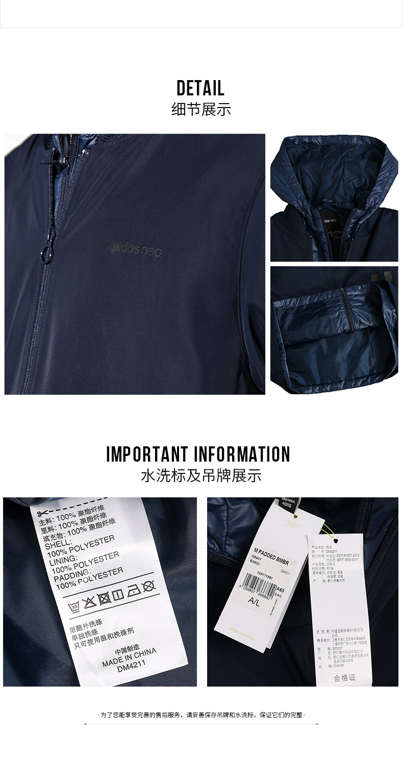 Áo khoác nam Adidas mùa thu đông 2018 mẫu trong phần dài của áo khoác thể thao cotton ấm áp trùm đầu DM2196 áo khoác anta