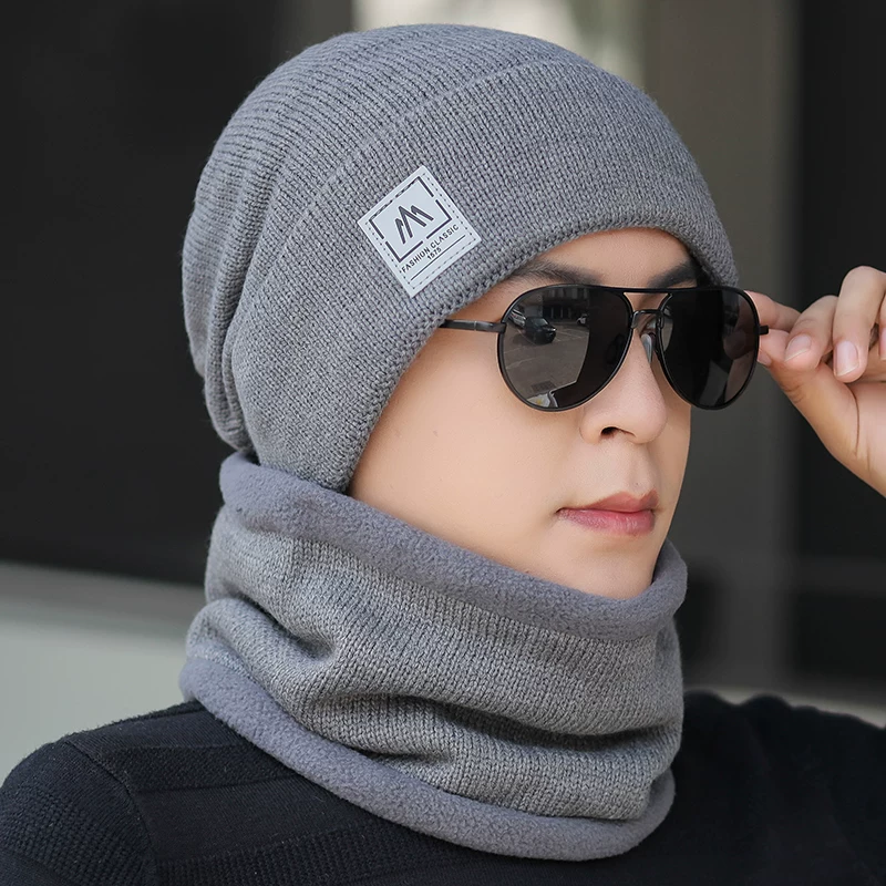 Woolen winter keep warm knitted hat, scarf, set
