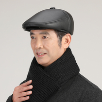 Middle-aged and elderly hat male winter warm father grandfather old man leather hat plus velvet thickened old man ear cap