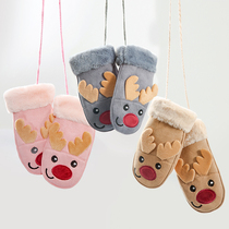 Childrens gloves winter warm plus velvet thickened cute girls children autumn and winter babies Boys and Girls Primary School students winter