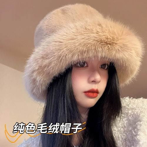 Зимняя большая голова окружает ретро плюшевой рыбак шляпа миссис толстый имитация мех. Универсальный японский наушник -капюшон