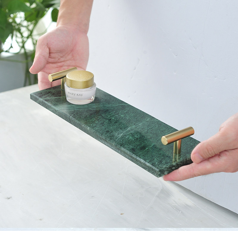 Nordic Natural Marble Tray Ins Wind Home Bathroom Set With Rectangular Disc Gold Handle Dessert Tray