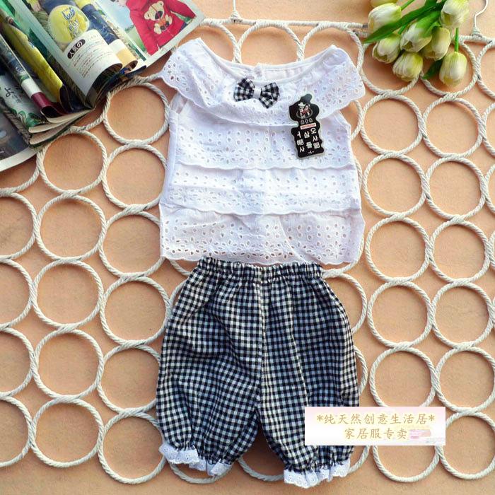 Áo cotton mới cho bé gái mùa hè rỗng + quần short Phiên bản Hàn Quốc cho bé phù hợp với tay áo ngắn 2 bộ bộ cotton bé trai đẹp