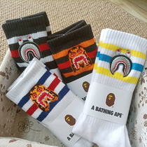 Japanese 2022 new trendy brand bape ape head socks combed cotton tiger head embroidery large standard towel bottom sports socks
