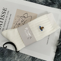 Pure cotton Saturn Western Queen Mother Japanese embroidery medium and long tube white girls ins Japanese spring and autumn all-match sports socks