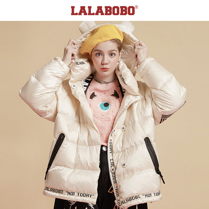 (Sao phù hợp với tư nhân) LALABOBO2019 Loose ngắn Hood thư xuống áo khoác nữ) L19D-WWYW12