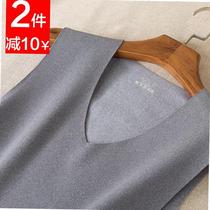 Fat heating elastic personality black and white underwear running v-neck De Rong male teen warm vest plus velvet fat