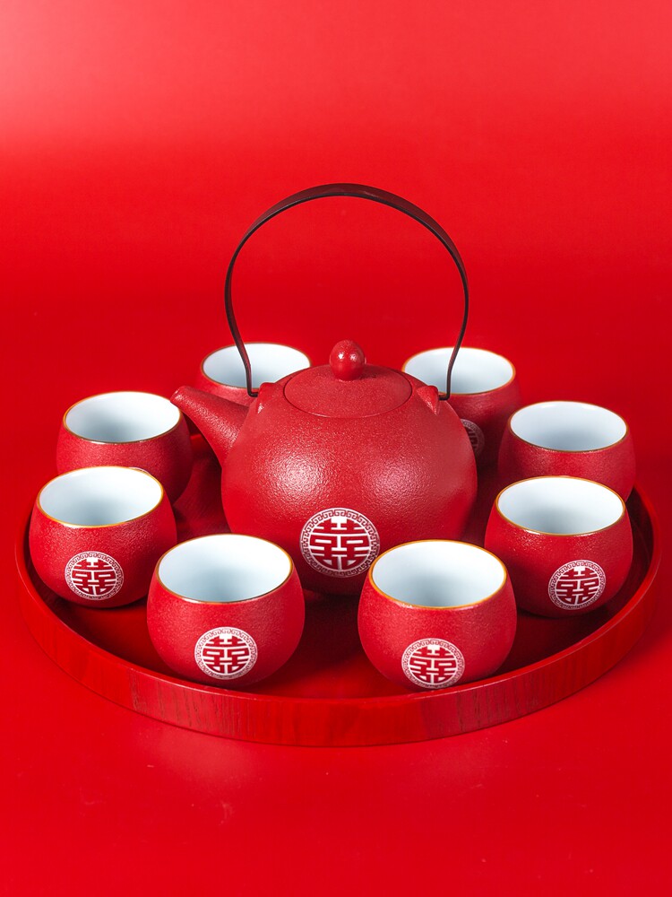 Wedding tea set Ceramic red tea cup Wedding gift Large tea pot change mouth tea cup set gift