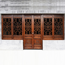 Dongyang wood carving antique Chinese style lattice doors and windows hollow carving partition screen Vintage window door solid wood customization