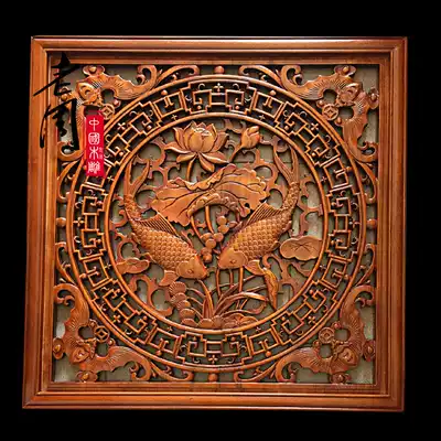 Dongyang wood carving pendant solid wood carving round blessing character wall decoration living room entrance background wall meter box decorative painting