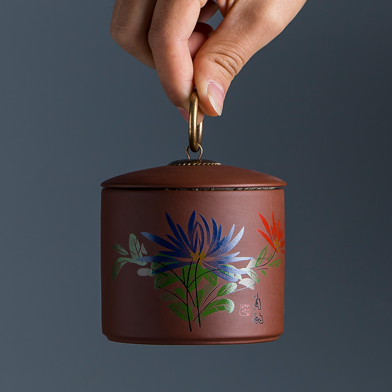Violet arenaceous caddy fixings household jingdezhen ceramic tea set storage jar tea storage tank mini small seal pot