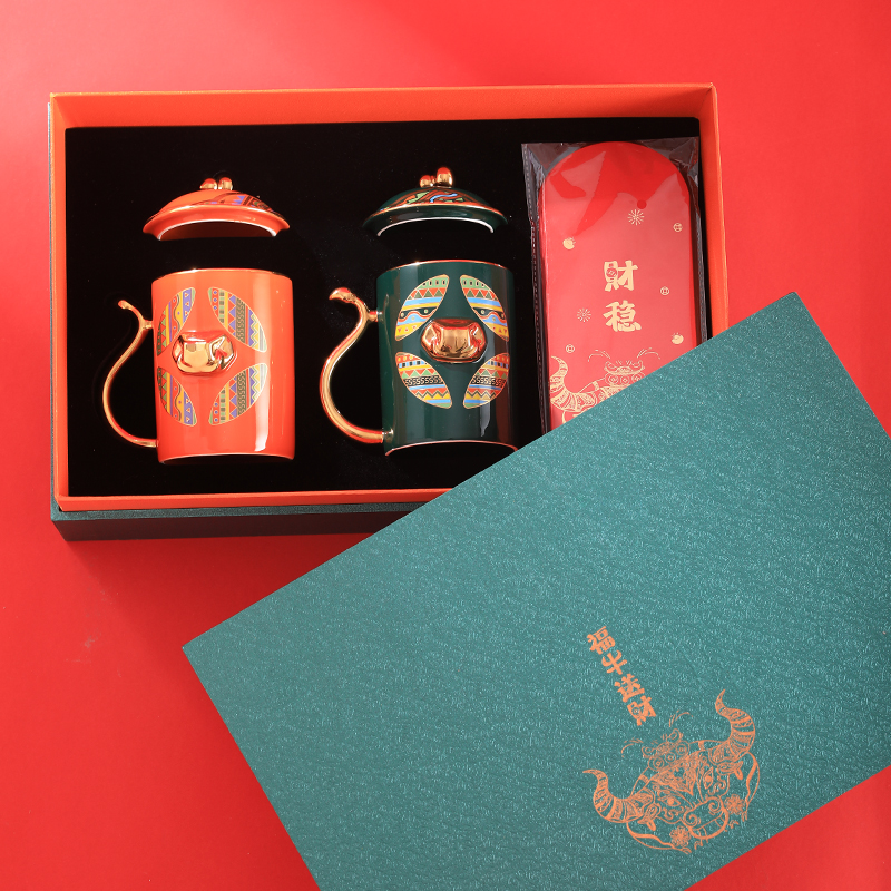 The year of the ox, big glass cup with cover ceramic keller of coffee cup office creative cup gift boxes