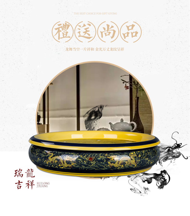 , ceramic household ground round large double dragon saucer dish of jingdezhen porcelain tea set accessories single plate