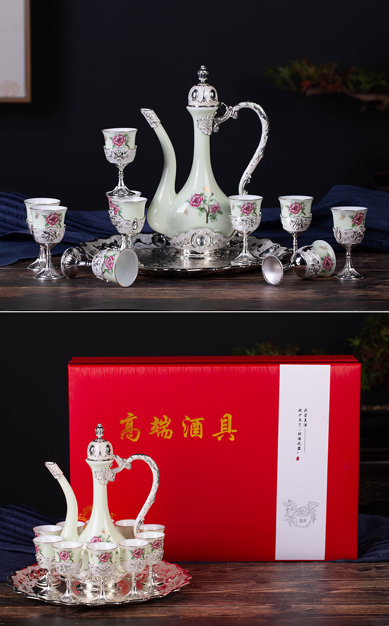 , liquor cup suit household jingdezhen ceramic European - style wine hip yellow glass small a small handleless wine cup gift