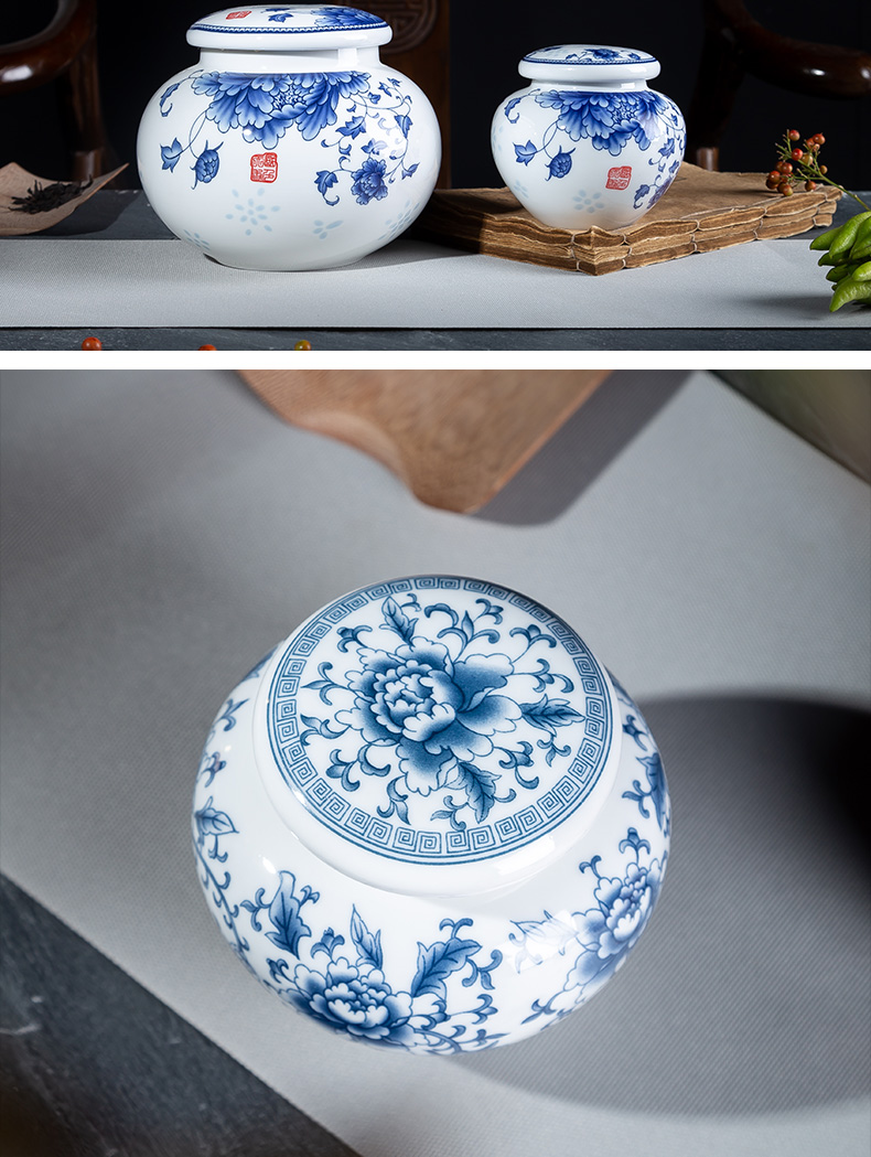 Number, jingdezhen ceramic medium caddy fixings POTS sealed drum high - white porcelain jar of blue and white porcelain storage tanks