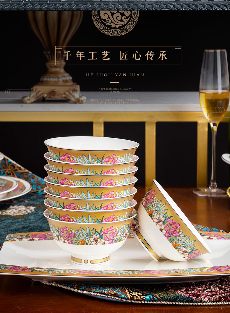 The dishes suit household light key-2 luxury Chinese jingdezhen porcelain ipads contracted wind dishes combination of high - grade housewarming tableware