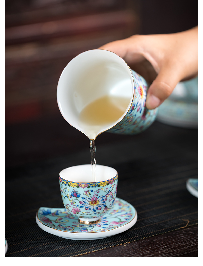 Blower, kung fu tea set suit high - end home sitting room of jingdezhen ceramics colored enamel tea tureen of a complete set of cups