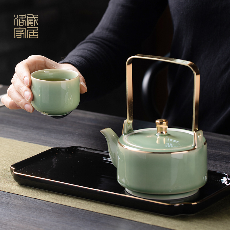 In 2021 the new celadon girder teapot trumpet contracted kung fu tea set a complete set of tea cups the teapot