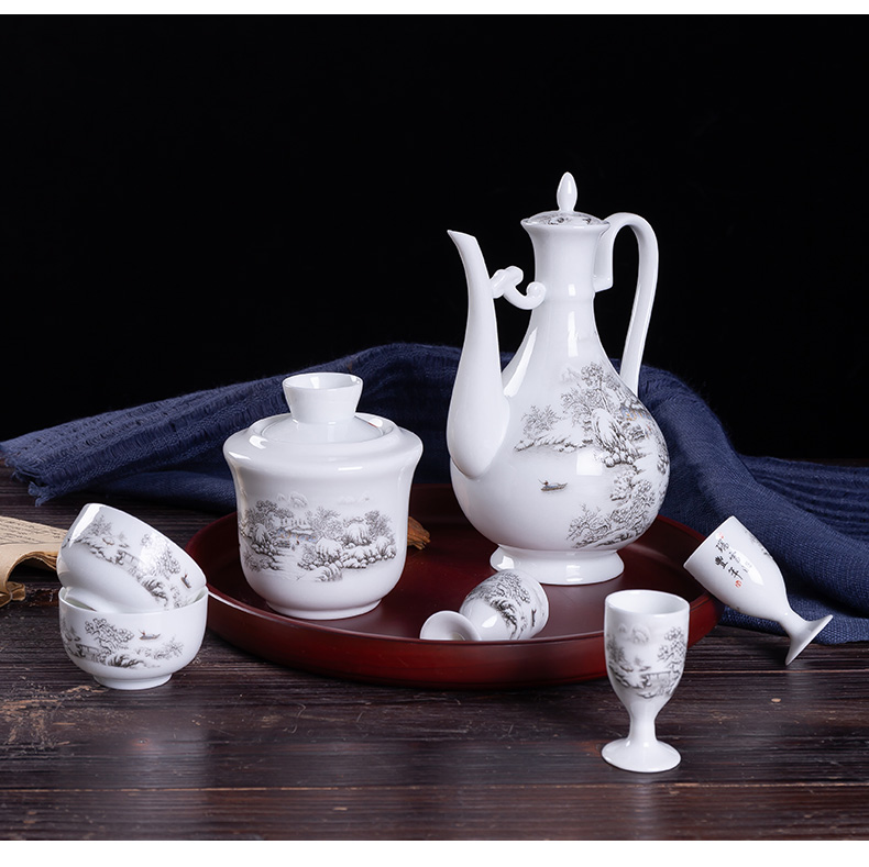 Wine, Wine package antique Chinese style household ceramics temperature warm hot hip flask and cup of a complete set of small a small handleless Wine cup