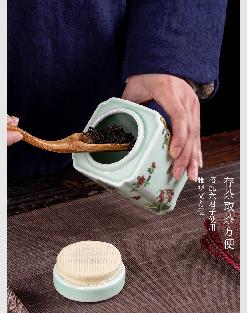 Big yards, celadon ceramic tea set portable pu - erh tea storage box storage tanks seal tank large caddy fixings