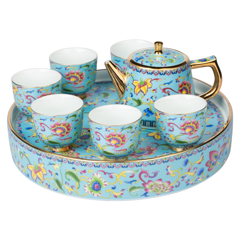 Colored enamel tea set home sitting room of high - grade ceramic tea tray was kung fu tea sets tea teapot teacup