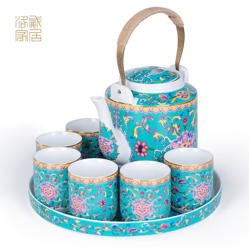 Cool colored enamel kettle sets jingdezhen ceramic household of Chinese style old archaize large - capacity cold pot teapot