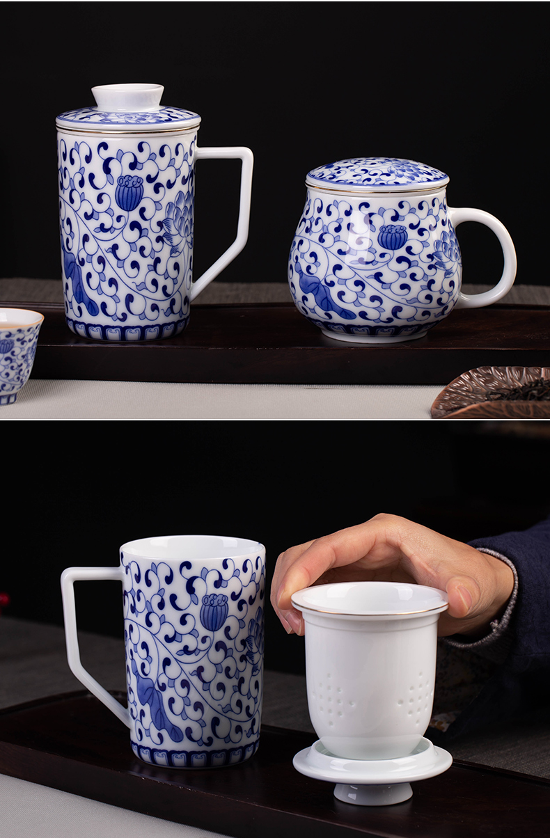 Blue and white porcelain jingdezhen ceramic tea set household mercifully kung fu tea set fair tea pot cup of a complete set of tea cups