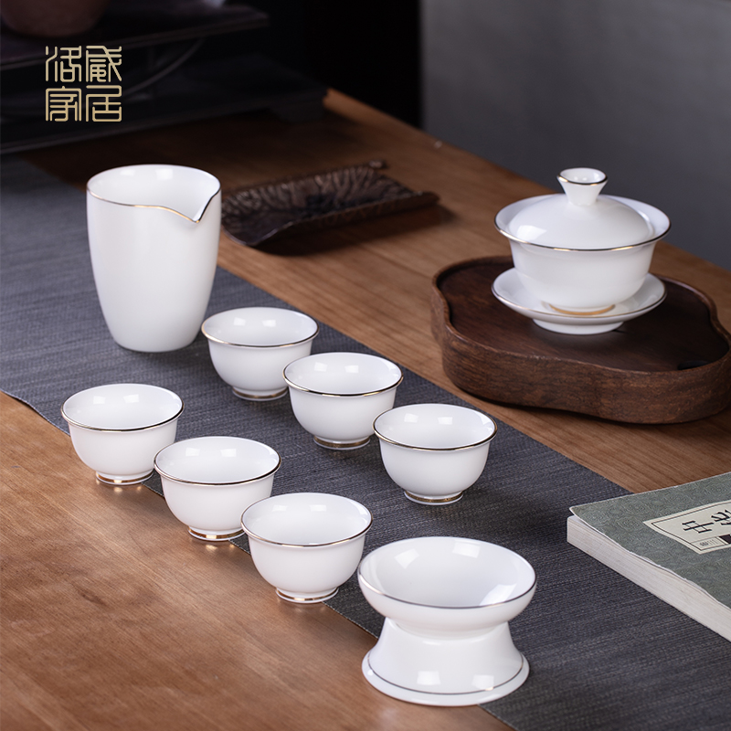 Blower, jingdezhen ceramic tureen fair keller cup high - grade white porcelain tea bowl household kung fu tea set